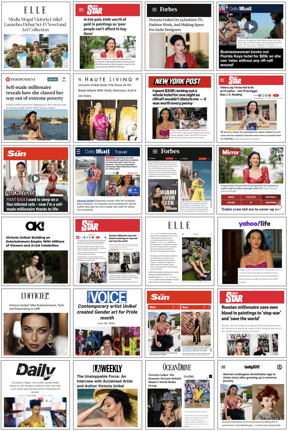Press coverage of Victoria Unikel — Forbes, Daily Mail, The Sun, Village Voice, LA Weekly, Haute Living and more