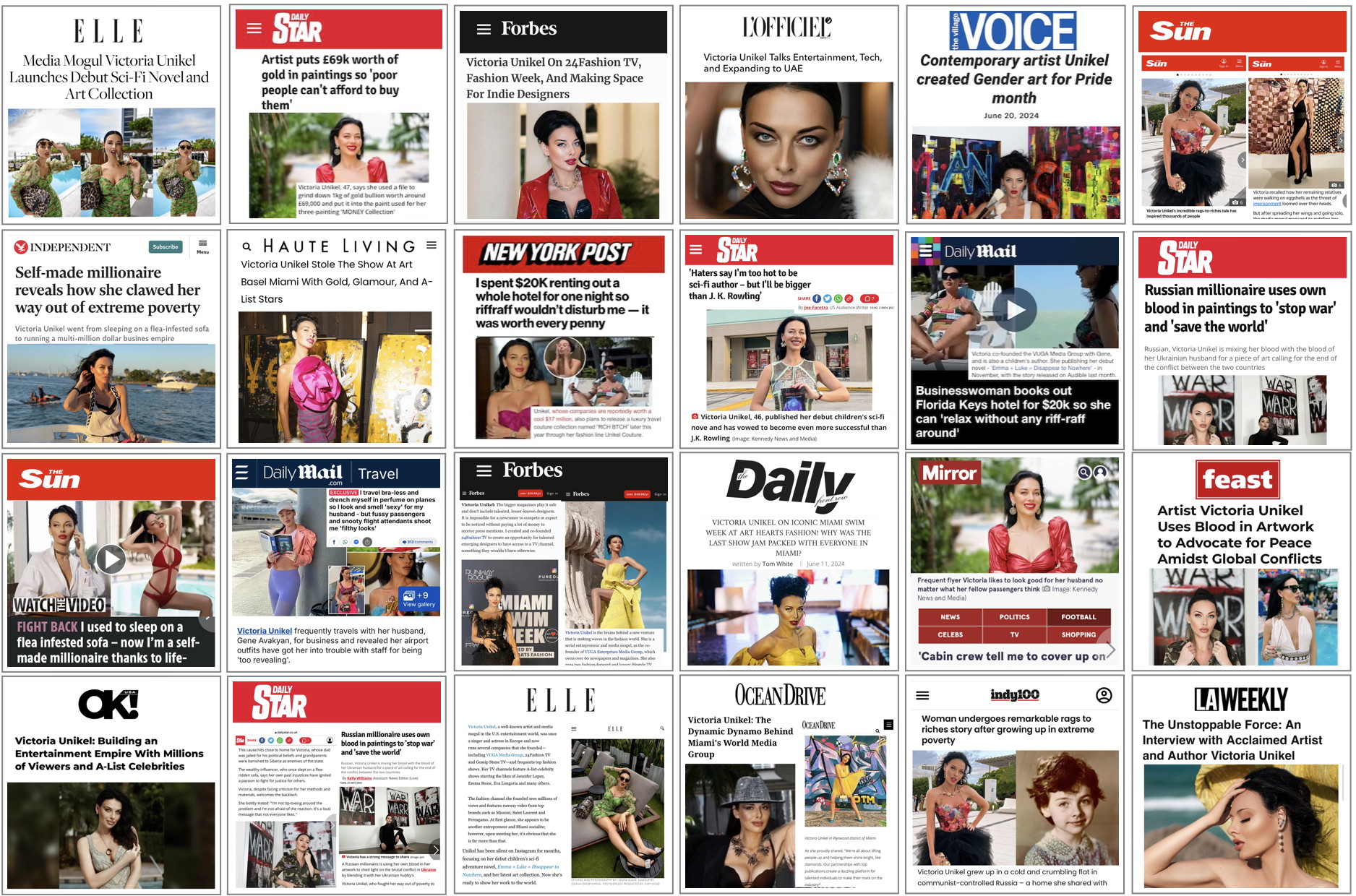 Press coverage of Victoria Unikel — Forbes, Daily Mail, The Sun, Village Voice, LA Weekly, Haute Living and more